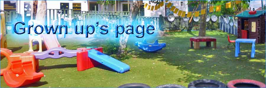 Page banner outside play area with words grown up's page