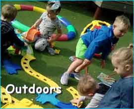 Children playing outside with words outdoors